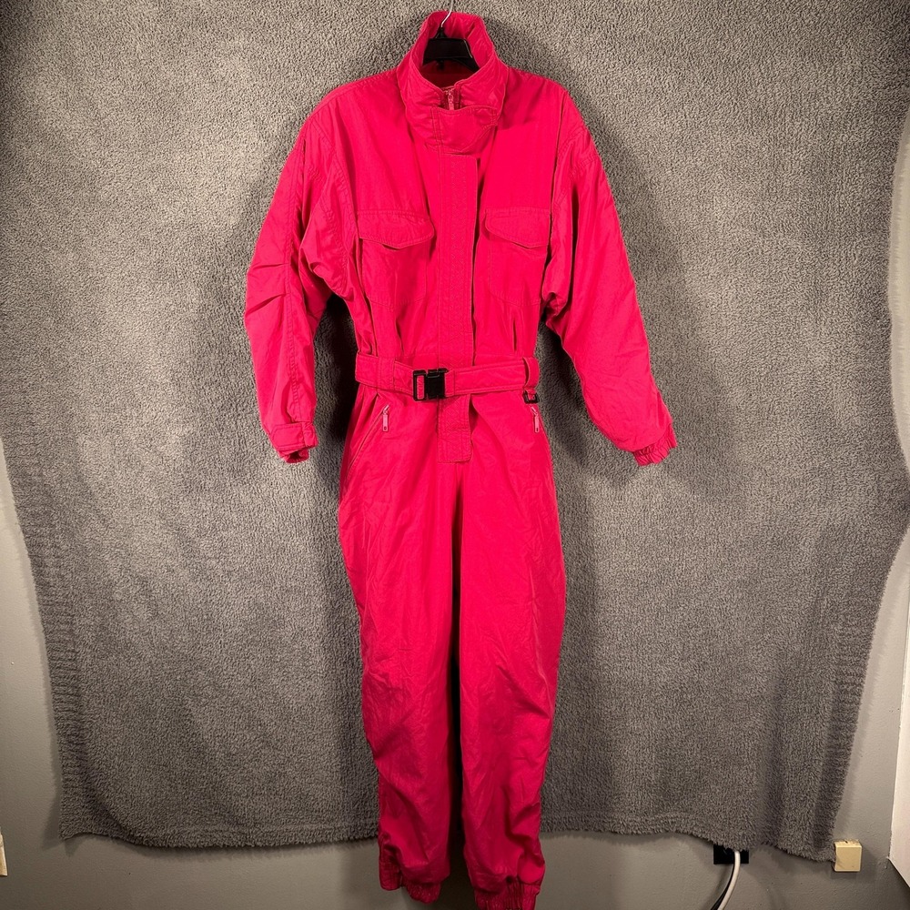Vintage Eddie Bauer Snowsuit Womens 16 Petite Pink Thinsulate Belted Ski 90s